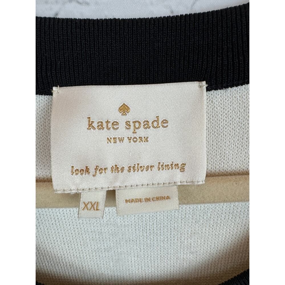 KATE SPADE NEW YORK black white striped A-line short sleeve knit dress XXL - Picture 3 of 6
